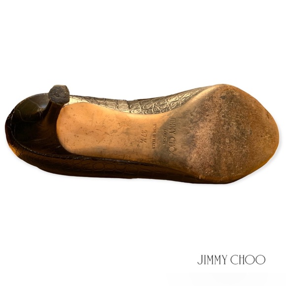 Jimmy Choo Valika Glossy Mock Croc Black Low Heel Peep Toe Pumps Size 6.5 - Picture 8 of 9